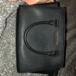 Black MK Selma Leather Medium Zip Satchel